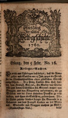 Auszug der neuesten Weltgeschichte (Erlanger Real-Zeitung) Donnerstag 5. Februar 1761