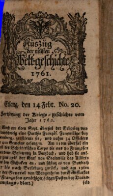 Auszug der neuesten Weltgeschichte (Erlanger Real-Zeitung) Samstag 14. Februar 1761