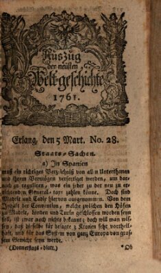 Auszug der neuesten Weltgeschichte (Erlanger Real-Zeitung) Donnerstag 5. März 1761