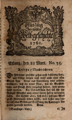 Auszug der neuesten Weltgeschichte (Erlanger Real-Zeitung) Samstag 21. März 1761