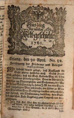 Auszug der neuesten Weltgeschichte (Erlanger Real-Zeitung) Donnerstag 30. April 1761