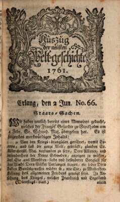 Auszug der neuesten Weltgeschichte (Erlanger Real-Zeitung) Dienstag 2. Juni 1761