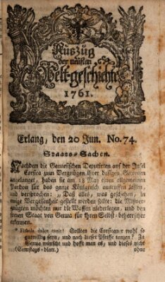 Auszug der neuesten Weltgeschichte (Erlanger Real-Zeitung) Samstag 20. Juni 1761