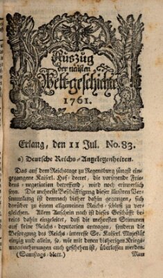 Auszug der neuesten Weltgeschichte (Erlanger Real-Zeitung) Samstag 11. Juli 1761