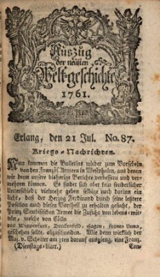 Auszug der neuesten Weltgeschichte (Erlanger Real-Zeitung) Dienstag 21. Juli 1761