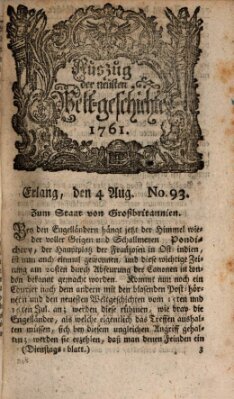 Auszug der neuesten Weltgeschichte (Erlanger Real-Zeitung) Dienstag 4. August 1761