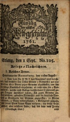 Auszug der neuesten Weltgeschichte (Erlanger Real-Zeitung) Dienstag 1. September 1761