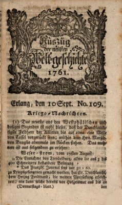 Auszug der neuesten Weltgeschichte (Erlanger Real-Zeitung) Donnerstag 10. September 1761