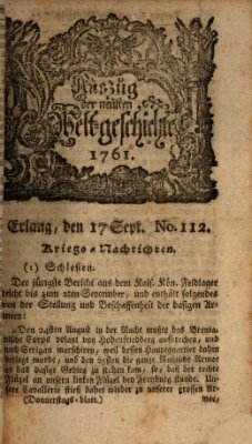 Auszug der neuesten Weltgeschichte (Erlanger Real-Zeitung) Donnerstag 17. September 1761