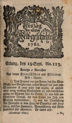 Auszug der neuesten Weltgeschichte (Erlanger Real-Zeitung) Samstag 19. September 1761