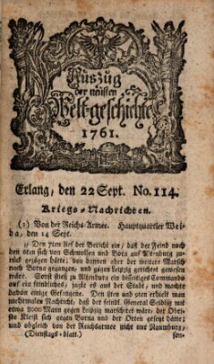 Auszug der neuesten Weltgeschichte (Erlanger Real-Zeitung) Dienstag 22. September 1761