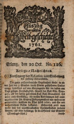 Auszug der neuesten Weltgeschichte (Erlanger Real-Zeitung) Dienstag 20. Oktober 1761