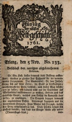 Auszug der neuesten Weltgeschichte (Erlanger Real-Zeitung) Donnerstag 5. November 1761