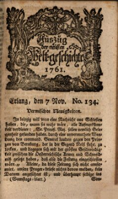 Auszug der neuesten Weltgeschichte (Erlanger Real-Zeitung) Samstag 7. November 1761