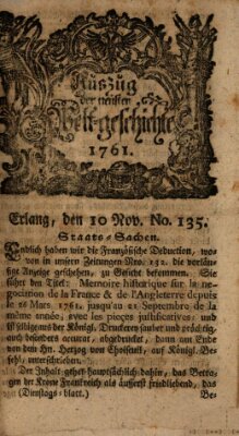 Auszug der neuesten Weltgeschichte (Erlanger Real-Zeitung) Dienstag 10. November 1761