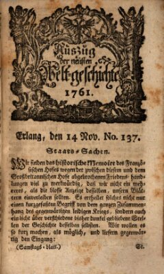 Auszug der neuesten Weltgeschichte (Erlanger Real-Zeitung) Samstag 14. November 1761