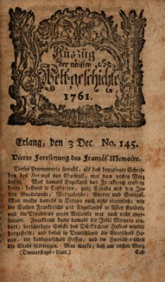 Auszug der neuesten Weltgeschichte (Erlanger Real-Zeitung) Donnerstag 3. Dezember 1761