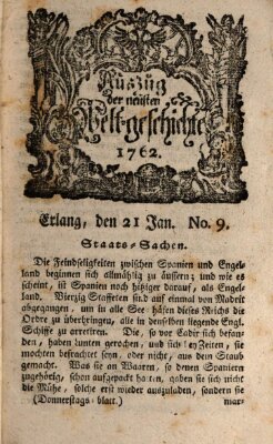 Auszug der neuesten Weltgeschichte (Erlanger Real-Zeitung) Donnerstag 21. Januar 1762