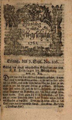 Auszug der neuesten Weltgeschichte (Erlanger Real-Zeitung) Dienstag 7. September 1762