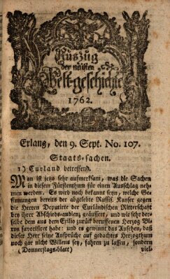 Auszug der neuesten Weltgeschichte (Erlanger Real-Zeitung) Donnerstag 9. September 1762