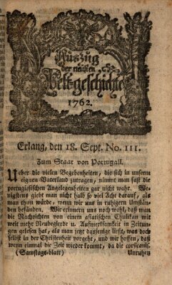 Auszug der neuesten Weltgeschichte (Erlanger Real-Zeitung) Samstag 18. September 1762