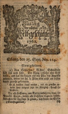 Auszug der neuesten Weltgeschichte (Erlanger Real-Zeitung) Samstag 25. September 1762