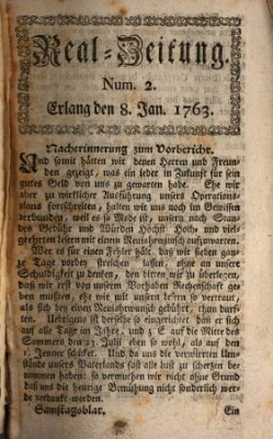 Real-Zeitung aufs Jahr ... das ist Auszug der neuesten Weltgeschichte (Erlanger Real-Zeitung) Samstag 8. Januar 1763