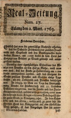 Real-Zeitung aufs Jahr ... das ist Auszug der neuesten Weltgeschichte (Erlanger Real-Zeitung) Mittwoch 2. März 1763