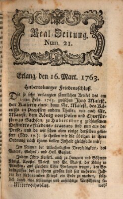 Real-Zeitung aufs Jahr ... das ist Auszug der neuesten Weltgeschichte (Erlanger Real-Zeitung) Mittwoch 16. März 1763