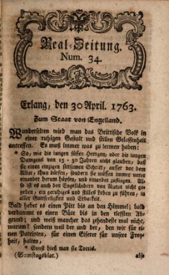 Real-Zeitung aufs Jahr ... das ist Auszug der neuesten Weltgeschichte (Erlanger Real-Zeitung) Samstag 30. April 1763