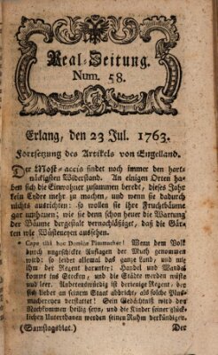 Real-Zeitung aufs Jahr ... das ist Auszug der neuesten Weltgeschichte (Erlanger Real-Zeitung) Samstag 23. Juli 1763