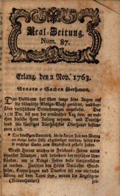 Real-Zeitung aufs Jahr ... das ist Auszug der neuesten Weltgeschichte (Erlanger Real-Zeitung) Mittwoch 2. November 1763