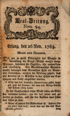 Real-Zeitung aufs Jahr ... das ist Auszug der neuesten Weltgeschichte (Erlanger Real-Zeitung) Samstag 26. November 1763