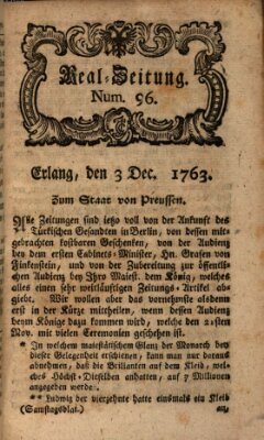 Real-Zeitung aufs Jahr ... das ist Auszug der neuesten Weltgeschichte (Erlanger Real-Zeitung) Samstag 3. Dezember 1763