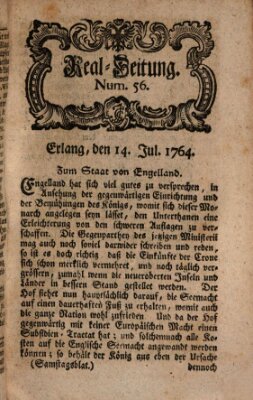 Real-Zeitung aufs Jahr ... das ist Auszug der neuesten Weltgeschichte (Erlanger Real-Zeitung) Samstag 14. Juli 1764