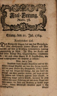 Real-Zeitung aufs Jahr ... das ist Auszug der neuesten Weltgeschichte (Erlanger Real-Zeitung) Samstag 21. Juli 1764