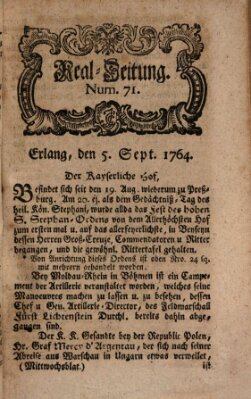 Real-Zeitung aufs Jahr ... das ist Auszug der neuesten Weltgeschichte (Erlanger Real-Zeitung) Mittwoch 5. September 1764