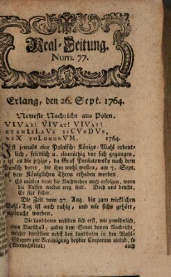 Real-Zeitung aufs Jahr ... das ist Auszug der neuesten Weltgeschichte (Erlanger Real-Zeitung) Mittwoch 26. September 1764