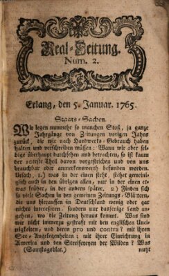 Real-Zeitung aufs Jahr ... das ist Auszug der neuesten Weltgeschichte (Erlanger Real-Zeitung) Samstag 5. Januar 1765