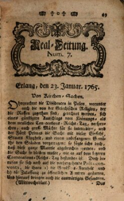 Real-Zeitung aufs Jahr ... das ist Auszug der neuesten Weltgeschichte (Erlanger Real-Zeitung) Mittwoch 23. Januar 1765