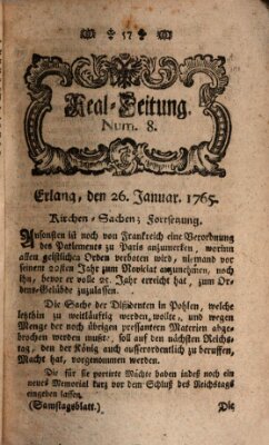 Real-Zeitung aufs Jahr ... das ist Auszug der neuesten Weltgeschichte (Erlanger Real-Zeitung) Samstag 26. Januar 1765