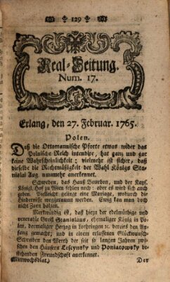 Real-Zeitung aufs Jahr ... das ist Auszug der neuesten Weltgeschichte (Erlanger Real-Zeitung) Mittwoch 27. Februar 1765