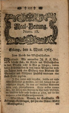 Real-Zeitung aufs Jahr ... das ist Auszug der neuesten Weltgeschichte (Erlanger Real-Zeitung) Samstag 2. März 1765