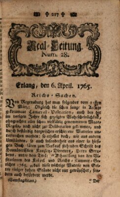 Real-Zeitung aufs Jahr ... das ist Auszug der neuesten Weltgeschichte (Erlanger Real-Zeitung) Samstag 6. April 1765