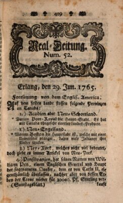 Real-Zeitung aufs Jahr ... das ist Auszug der neuesten Weltgeschichte (Erlanger Real-Zeitung) Samstag 29. Juni 1765