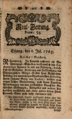 Real-Zeitung aufs Jahr ... das ist Auszug der neuesten Weltgeschichte (Erlanger Real-Zeitung) Samstag 6. Juli 1765