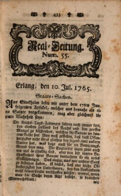 Real-Zeitung aufs Jahr ... das ist Auszug der neuesten Weltgeschichte (Erlanger Real-Zeitung) Mittwoch 10. Juli 1765