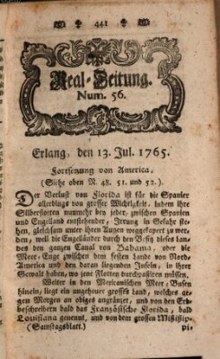 Real-Zeitung aufs Jahr ... das ist Auszug der neuesten Weltgeschichte (Erlanger Real-Zeitung) Samstag 13. Juli 1765