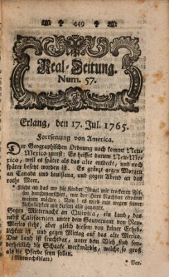 Real-Zeitung aufs Jahr ... das ist Auszug der neuesten Weltgeschichte (Erlanger Real-Zeitung) Mittwoch 17. Juli 1765