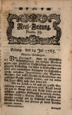 Real-Zeitung aufs Jahr ... das ist Auszug der neuesten Weltgeschichte (Erlanger Real-Zeitung) Mittwoch 24. Juli 1765